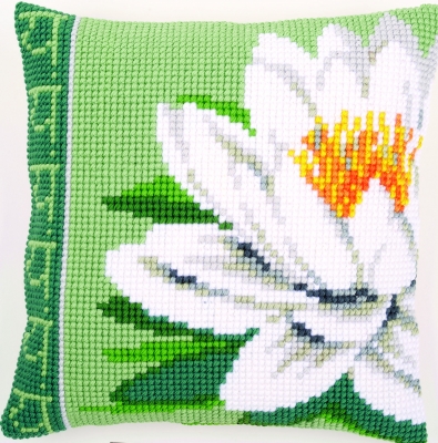 click here to view larger image of White Lotus Flower Cushion (needlepoint)