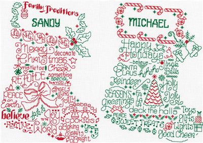 click here to view larger image of Mr and Mrs Holiday Stockings - Ursula Michael (chart)