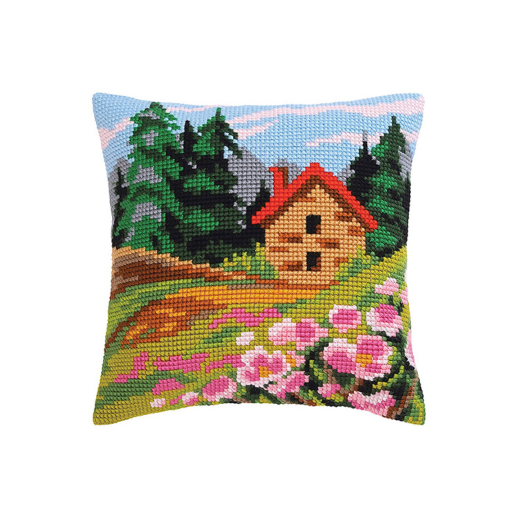 click here to view larger image of Cottage on the Edge Cushion (counted canvas kit)