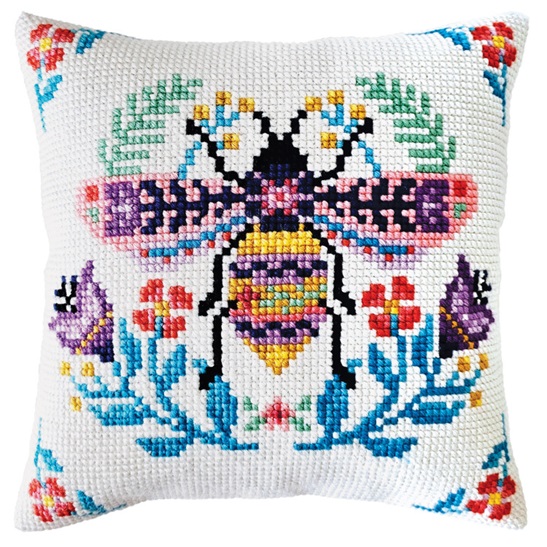 click here to view larger image of Flower Bee Cushion (counted canvas kit)