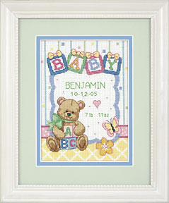 click here to view larger image of Baby Blocks Birth Record (counted cross stitch kit)